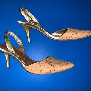 SAM EDELMAN Beige Leather Cork Kitten Heel Shoes 5.5M